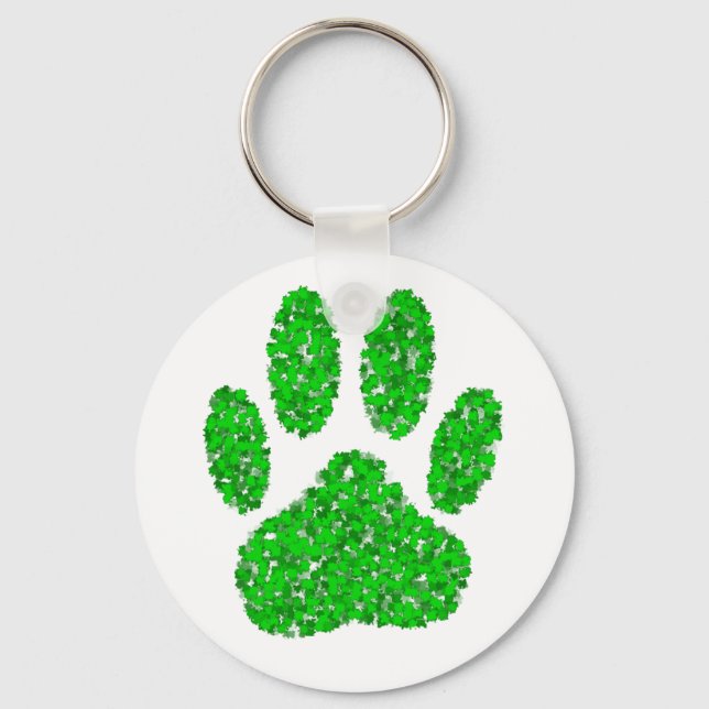 Green Foliage Dog Paw Print Keychain (Front)