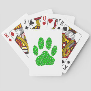 Green Foliage Dog Paw Print Playing Cards