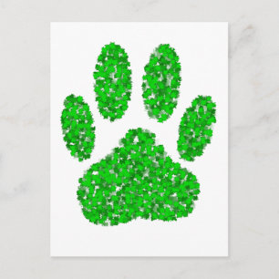 Green Foliage Dog Paw Print Postcard