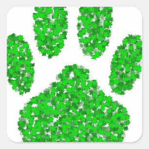 Green Foliage Dog Paw Print Square Sticker