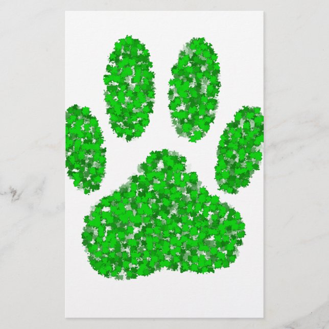 Green Foliage Dog Paw Print Stationery (Front)