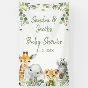 Green Foliage Eucalyptus Safari Baby Shower  Banner