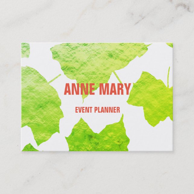 Green Foliage Foil Wedding Event Planner 2020 Business Card (Front)