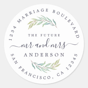 Green Foliage Future Mrs Wedding Return Address Classic Round Sticker
