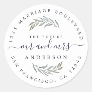 Green Foliage Future Mrs Wedding Return Address Classic Round Sticker