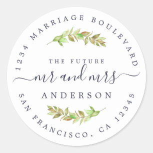 Green Foliage Future Mrs Wedding Return Address Classic Round Sticker