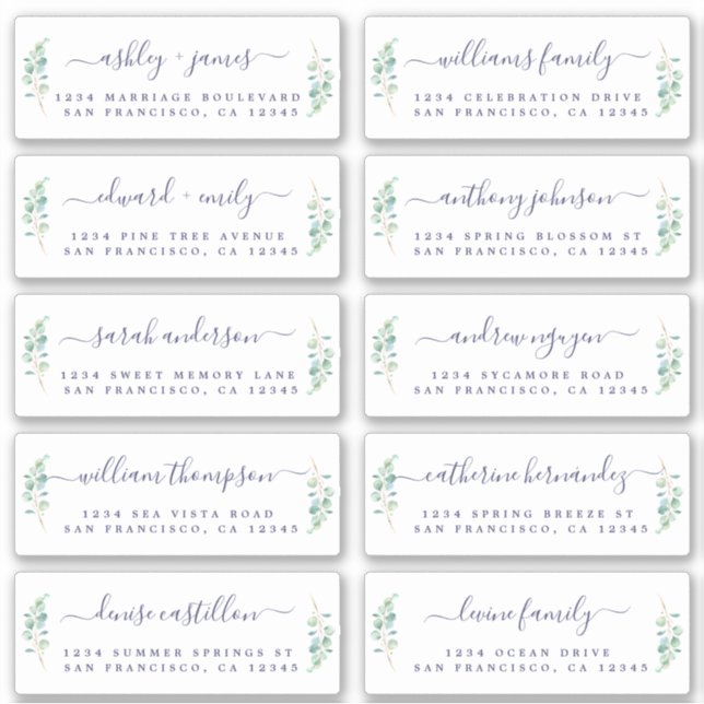 Green Foliage Mariage Étiquettes de adresse invité (Devant)