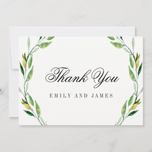 Green Foliage Mariage Merci Cartes (Devant)