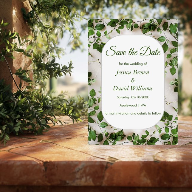 Green Foliage Minimalist Save The Date Card  (Creator Uploaded)