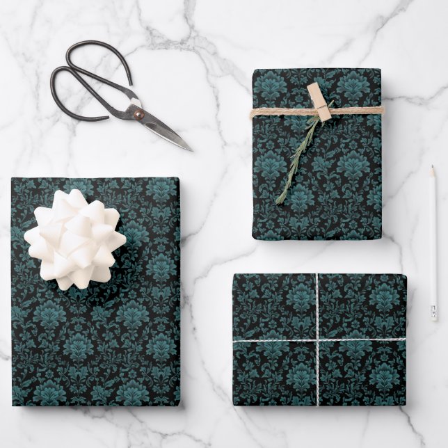 Green Foliage on Black Wrapping Paper Sheet (Front)