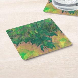 Green Foliage, pastel drawing, life sketch, nature Square Paper Coaster