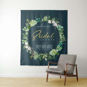 GREEN FOLIAGE WATERCOLOR  BRIDAL SHOWER WELCOME TAPESTRY
