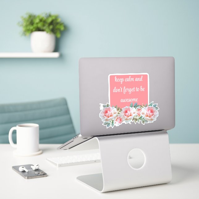 Green Foliage Watercolor Flowers (Laptop On Desk)