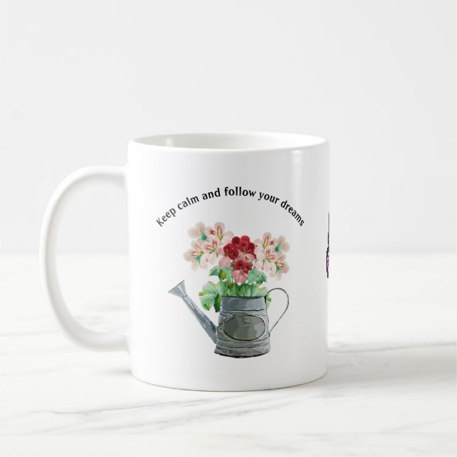 Green Foliage Watercolor Flowers Coffee Mug (Left)