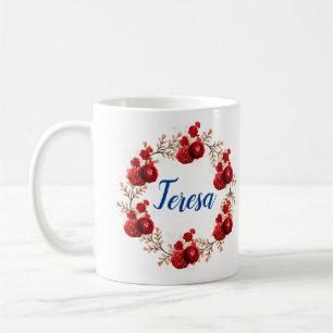 Green Foliage Watercolor Flowers Coffee Mug