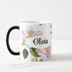Green Foliage Watercolor Flowers Magic Mug