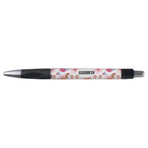 Green Foliage Watercolor Flowers Pen