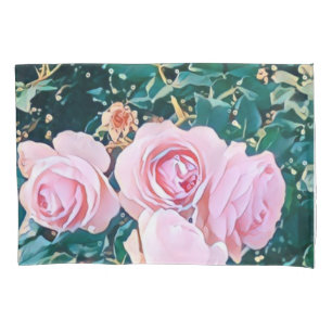 Green Foliage Watercolor Flowers  Pillowcase