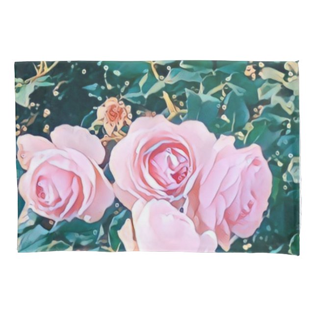 Green Foliage Watercolor Flowers  Pillowcase (Front)