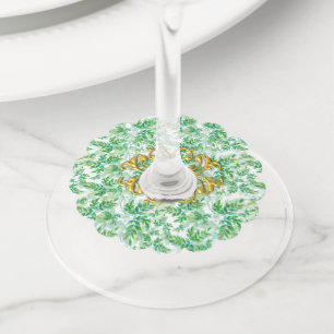 Green Foliage Wine Glass Tag