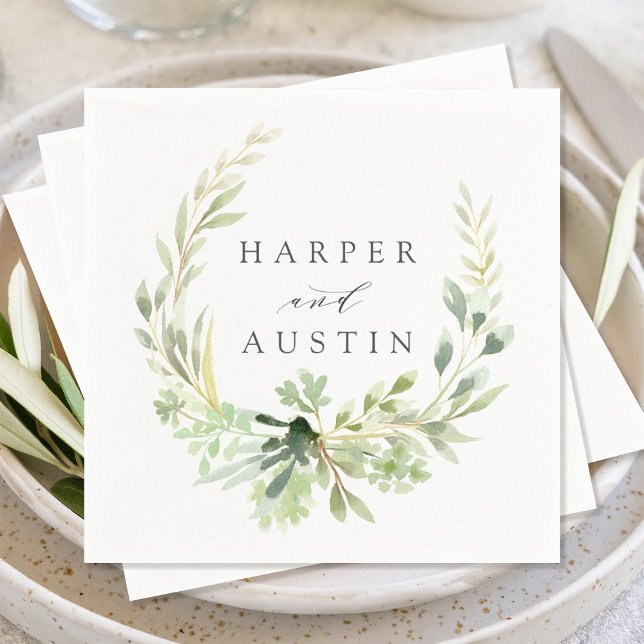 Green Foliage Wreath Botanical Wedding Paper Napkin (Creator Uploaded)