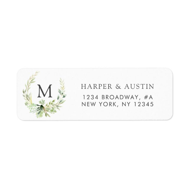 Green Foliage Wreath Monogram Return Address (Front)