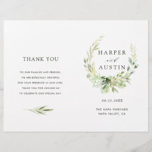 Green Foliage Wreath Programme de mariage plié