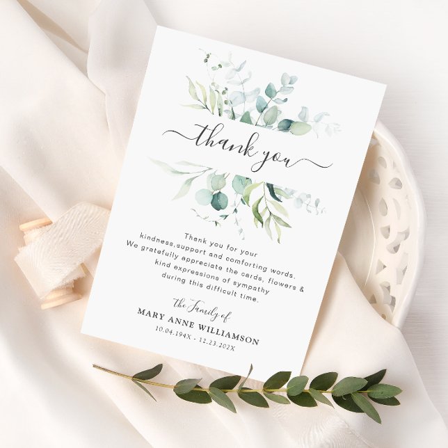 green folige funeral thank you note (Creator Uploaded)