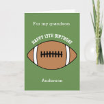 Green Football 13th Birthday Grandson Card<br><div class="desc">A green personalized football 13 birthday grandson card,  which you can easily personalize with his age and name. The inside reads a birthday message,  which you can easily edit as well. You can personalize the back of this football birthday card with the year.</div>