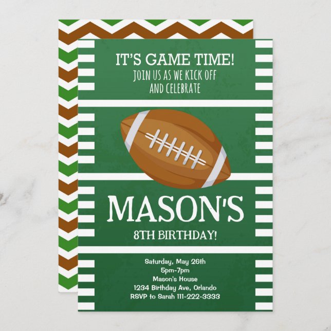 Green Football Birthday Invitation (Front/Back)