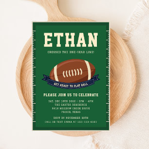 Green Football Field Kids First Birthday Party Invitation
