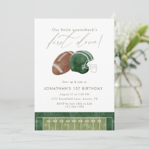 Green Football Helmet First Birthday Invitation