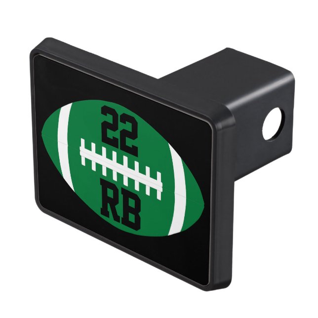 Green Football Player Jersey Number and Position Trailer Hitch Cover (Top Right)