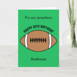 Green Football Sport 10th Birthday Card<br><div class="desc">A green football 10th birthday card for grandson, son, nephew, etc. You can easily personalize the front of the card with his age and name. The inside card message and back of the card can also be personalized for the birthday recipient. This would make a great tenth birthday card for...</div>