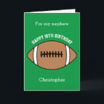 Green Football Sport 16th Birthday Card<br><div class="desc">A green personalized football 16th birthday card for grandson, son, nephew, etc. You can easily personalize the front of this sports birthday card with his age and name. The inside card message and back of the card can also be personalized for the birthday recipient. This 16th football birthday card for...</div>