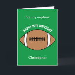 Green Football Sport 16th Birthday Card<br><div class="desc">A green personalized football 16th birthday card for grandson, son, nephew, etc. You can easily personalize the front of this sports birthday card with his age and name. The inside card message and back of the card can also be personalized for the birthday recipient. This 16th football birthday card for...</div>