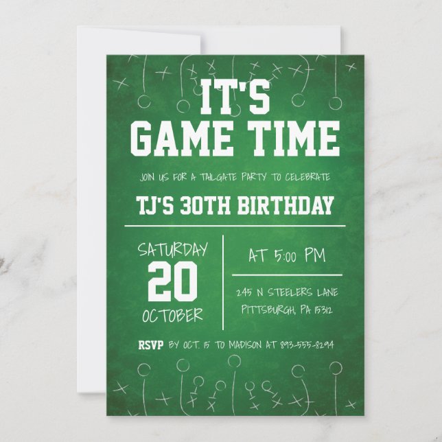 Green Football Sports Birthday Invitation (Front)