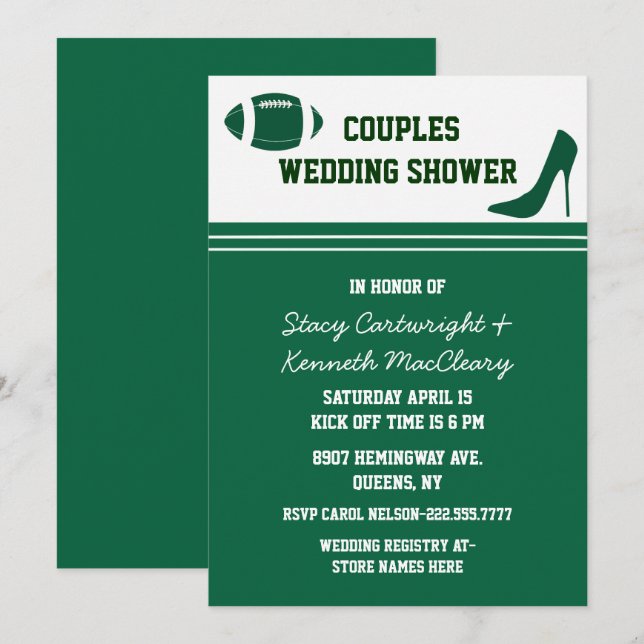 Green Football Themed Wedding Shower Invitation (Front/Back)