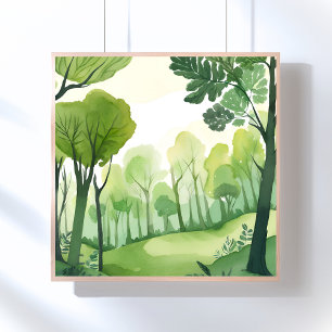 Green Forest Airy Watercolor Landscape Poster