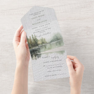 Green forest All in One Wedding Invite