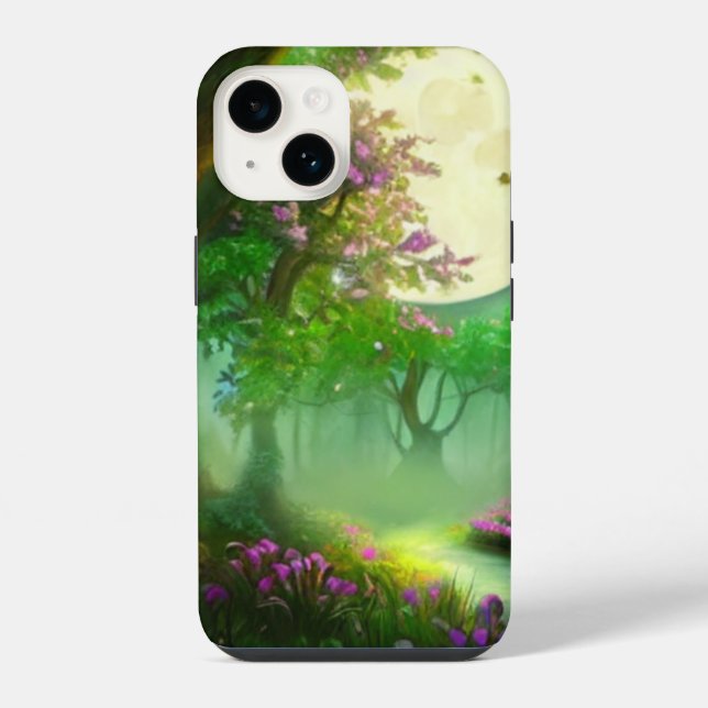 Green forest and full moon iPhone case (Back)