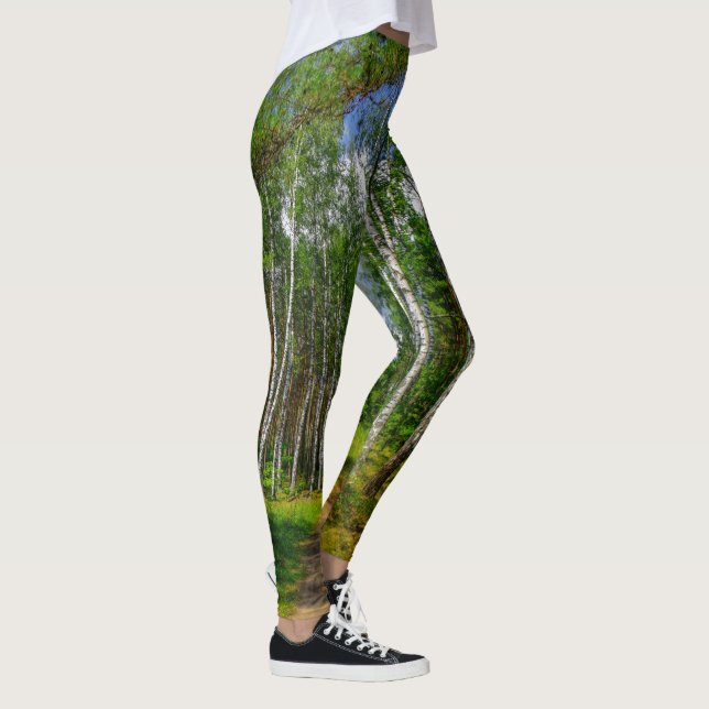 Green Forest Birch Trees Nature Sky Landscape Leggings (Right)