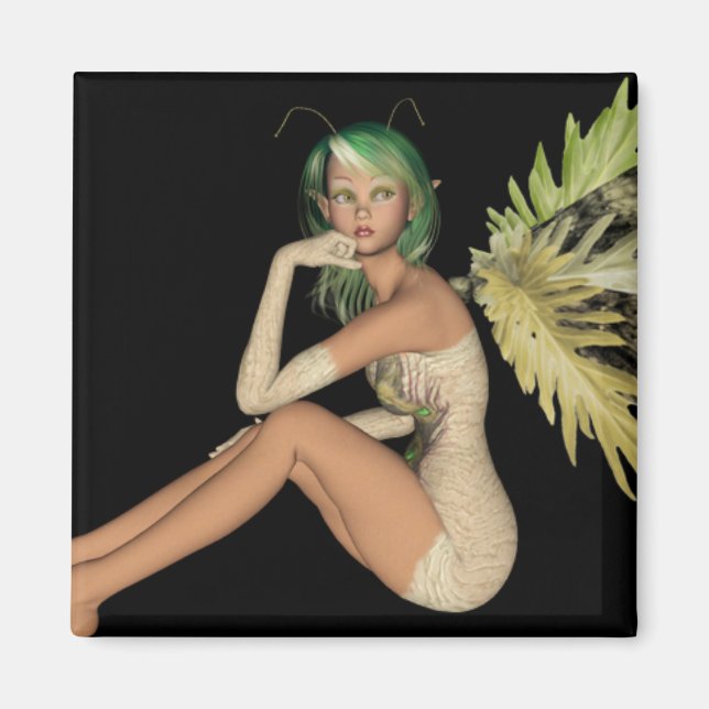Green Forest Fairy 3D - Sitting Sideways Magnet (Front)