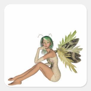 Green Forest Fairy 3D - Sitting Sideways Square Sticker