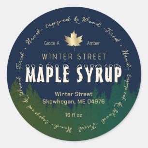 Green Forest Gold Leaf Wood Fired Maple Syrup      Classic Round Sticker