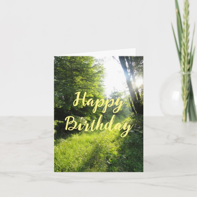 Green Forest Meadow Happy Birthday Card (Front)