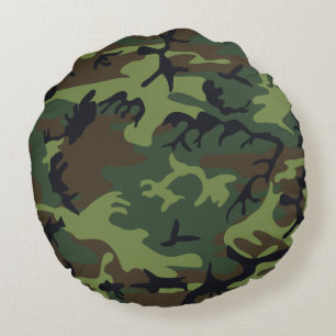 Green Forest Military Camo Round Pillow