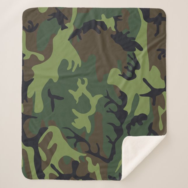 Green Forest Military Camo Sherpa Blanket (Front)