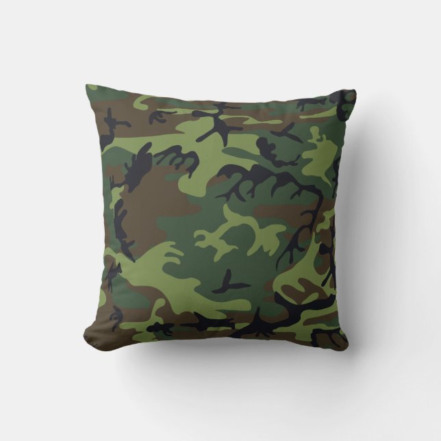 Green Forest Military Camo Throw Pillow (Front)