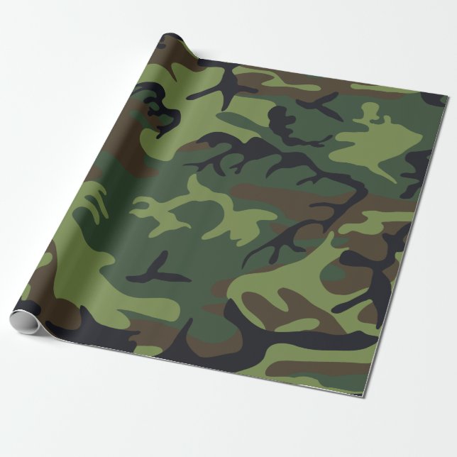 Green Forest Military Camo Wrapping Paper (Unrolled)